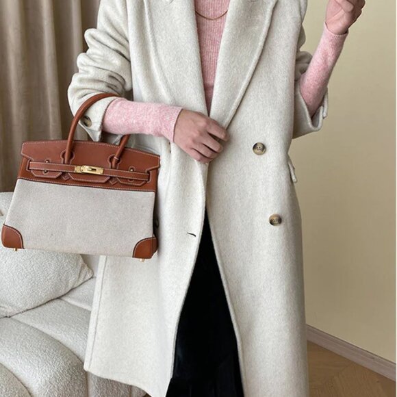 NWT Women Creamy White Button Up Quilted Long Coat - Picture 8 of 9